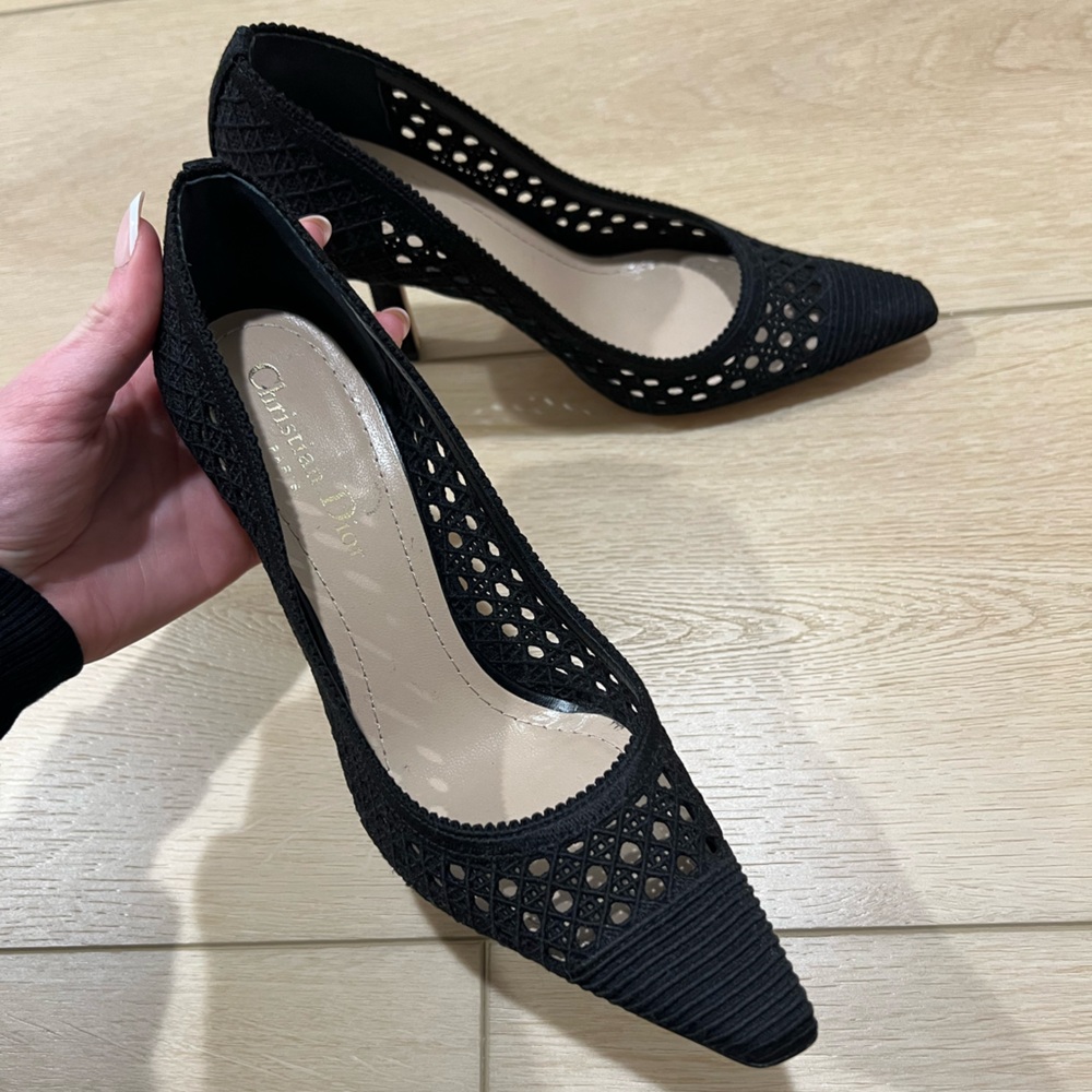 Christian Dior Black Mesh Lace Cannage Pump